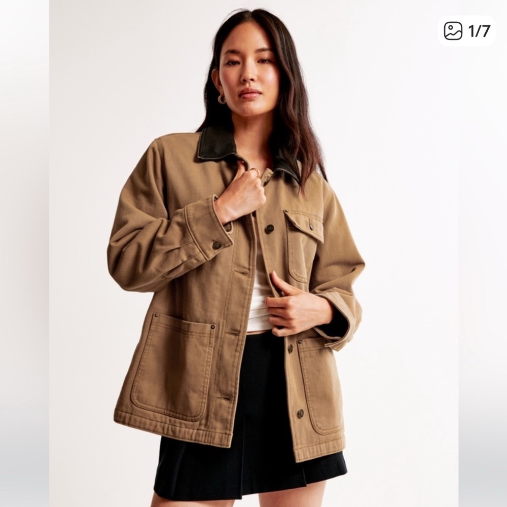Abercrombie & Fitch Tan Barn Jacket with Leather Collar